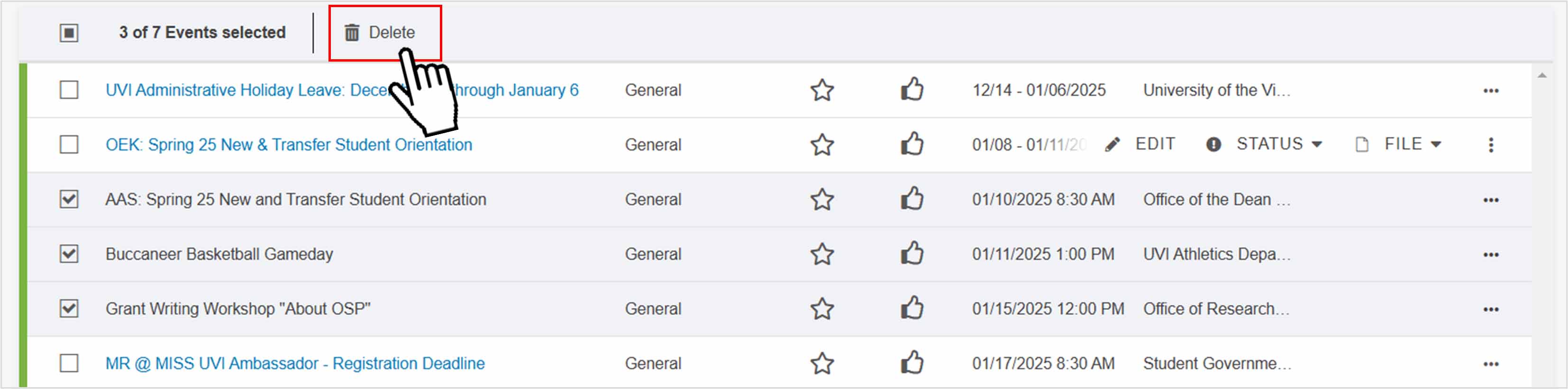 Deleting multiple event