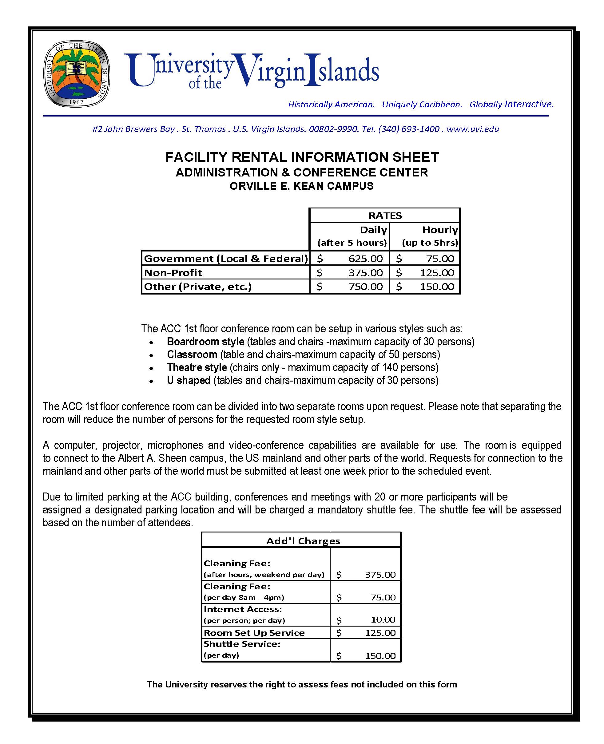 Administration & Conference Center Information Sheet