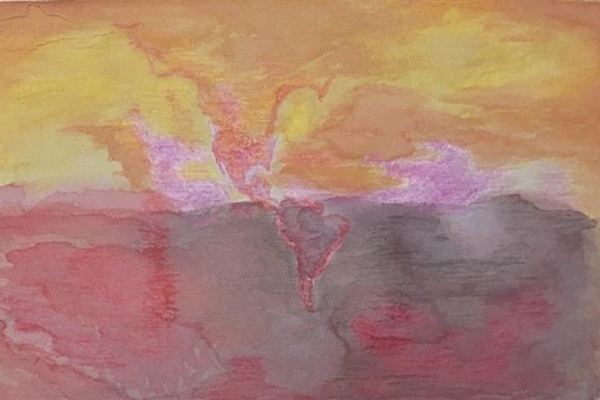 Post impressionism painting with orange and red.