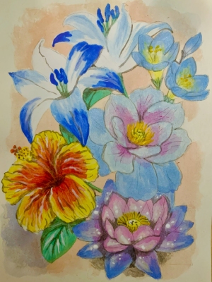 Painting of flowers of different colors.