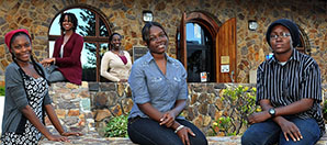 UVI STEM students pose in front of the UVI library