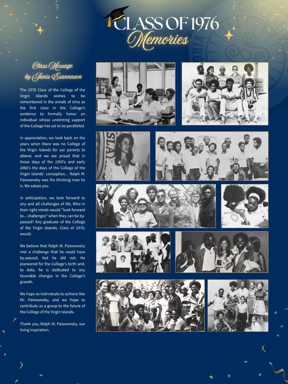 Class of 1976 collage with class message from Faris Esannason
