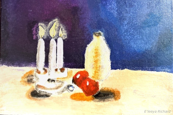 Painting showcases artistic practice with oil and water.