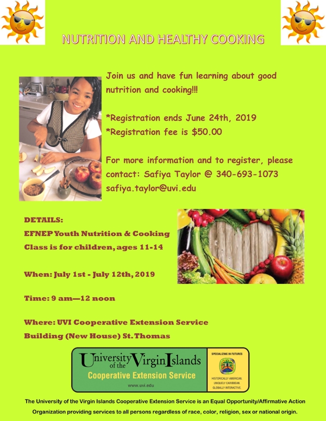 Summer Youth Cooking and Nutrition Class Flyer 2019