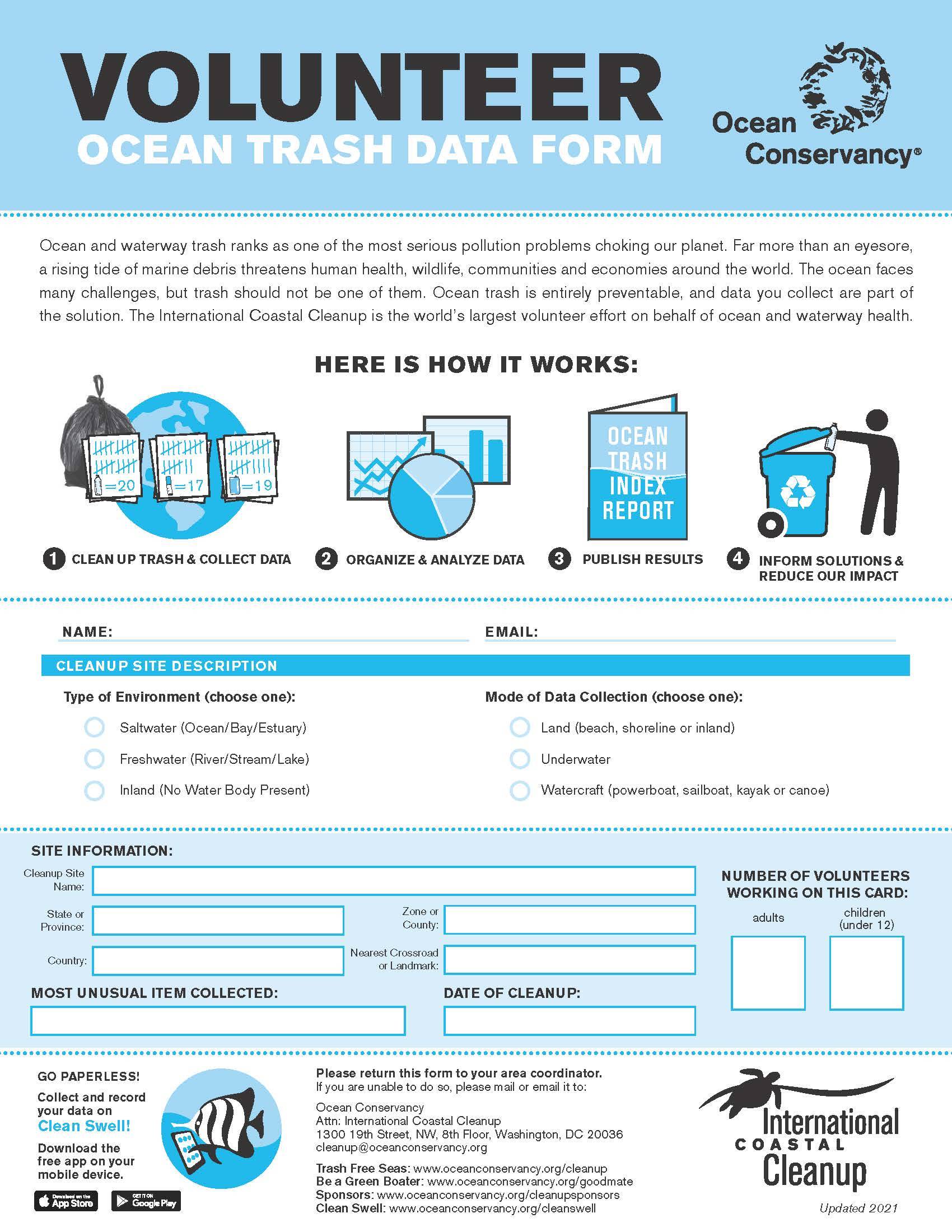 Ocean Conservancy Cleanup Data Card 