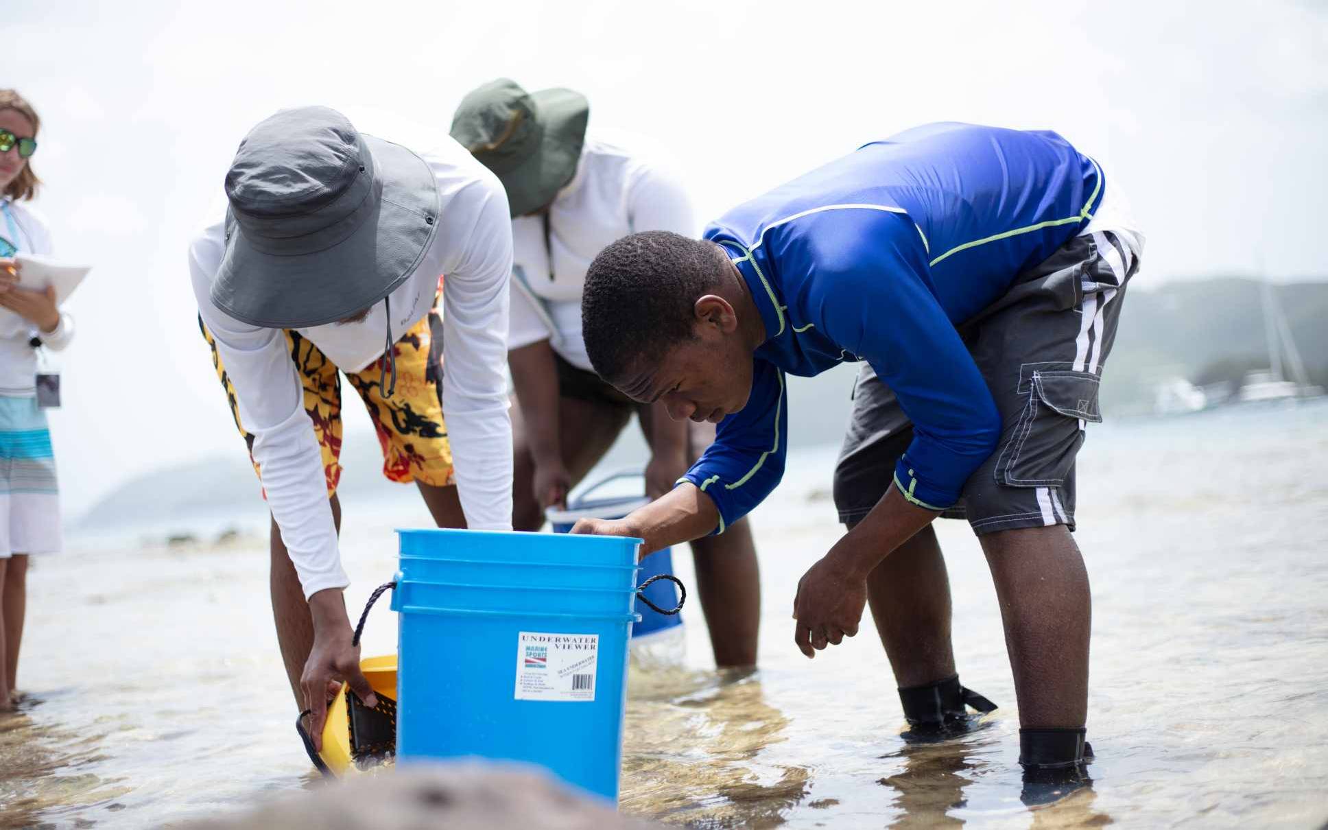 Students engaged in shoreline exploration