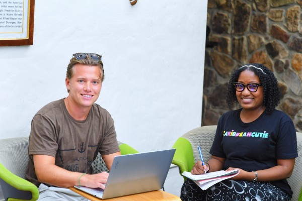 Students working in library
