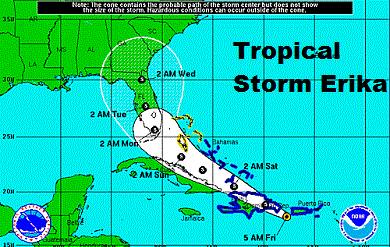 Topical Storm Erika map image